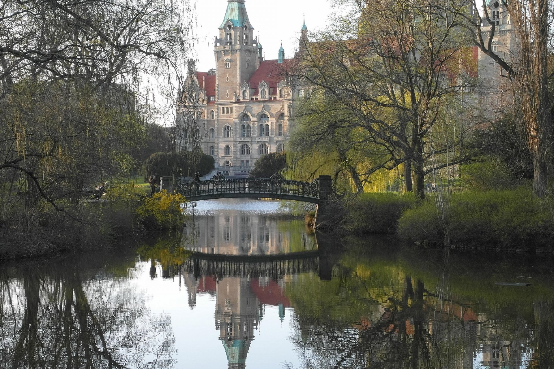 primavera parque lago puente edificio palacio