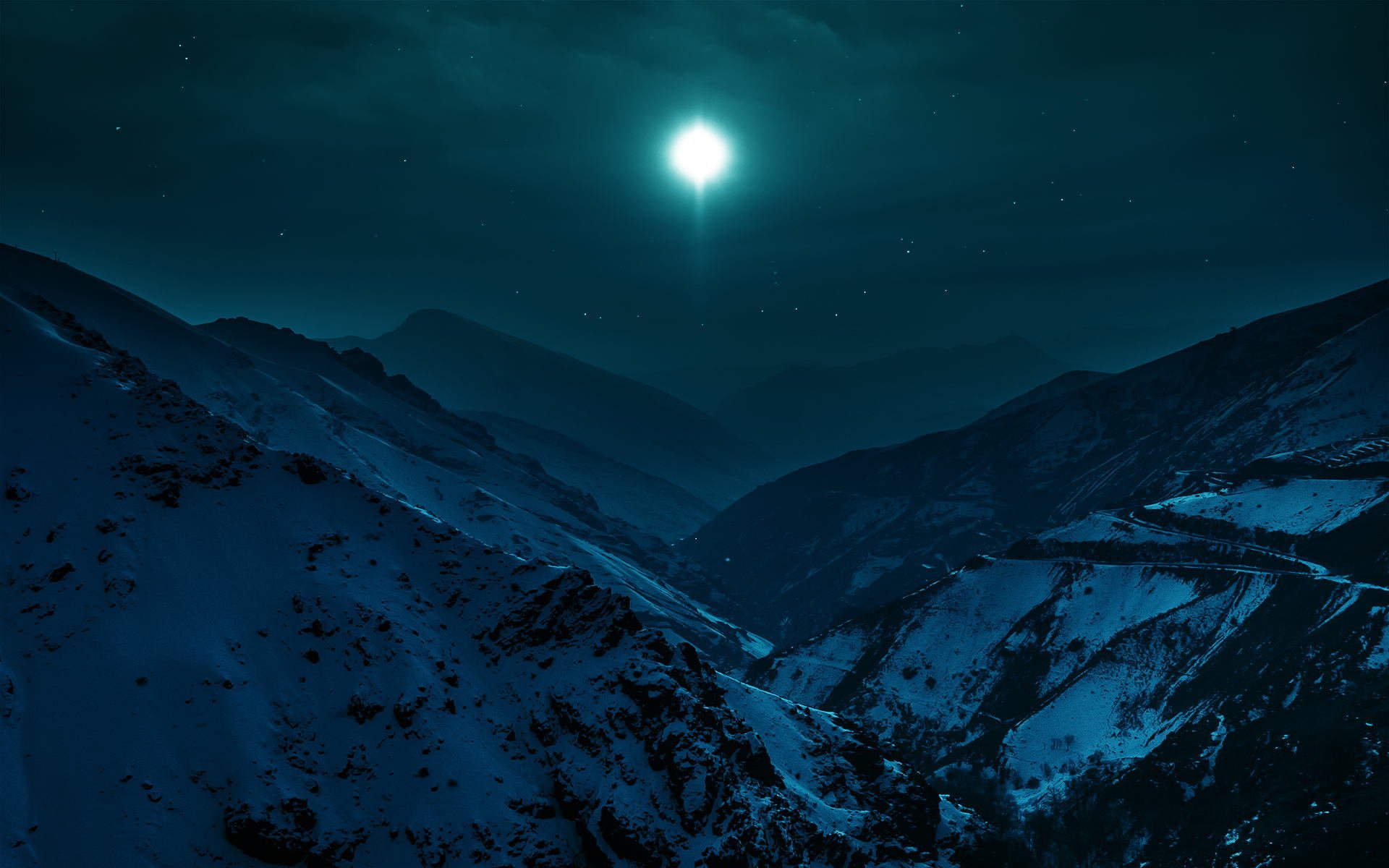 montagna notte inverno neve valle