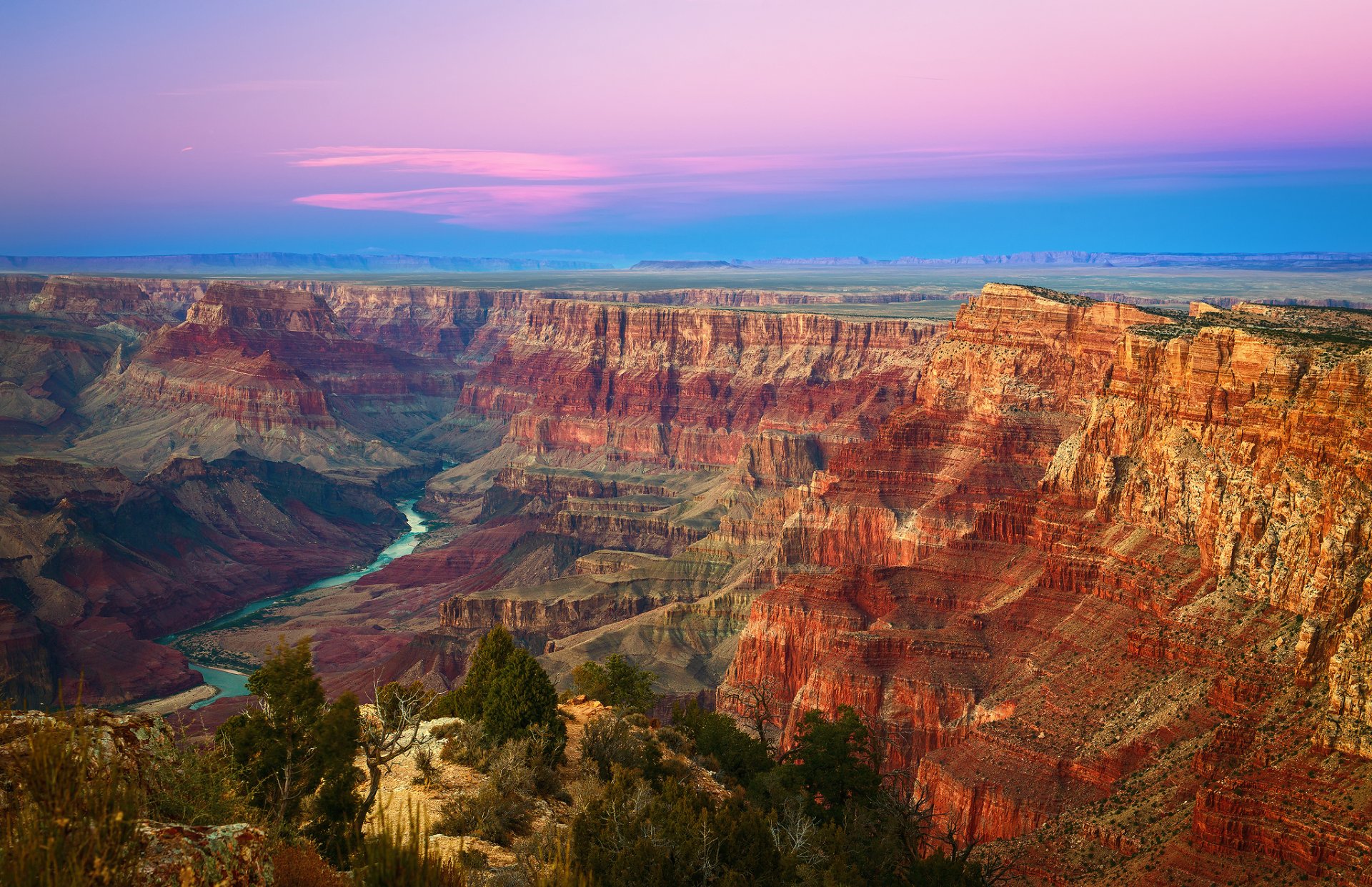 états-unis arizona parc national du grand canyon grand canyon roches montagnes désert ciel coucher de soleil