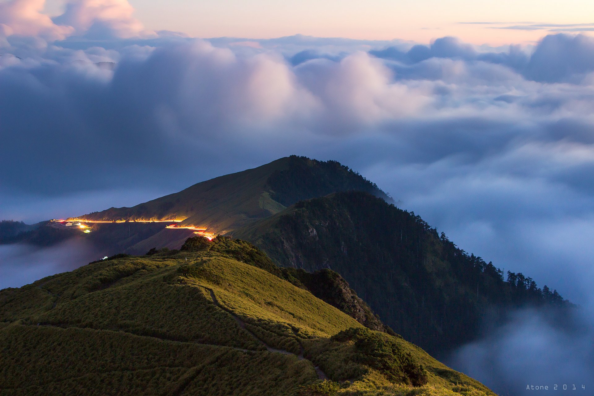 taiwan mountain hills sky clouds fog