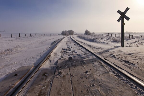 Winter snow-covered railway