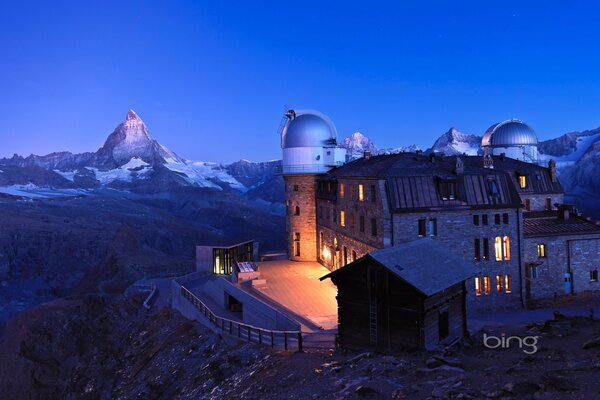 The observatory is located on the background of mountains