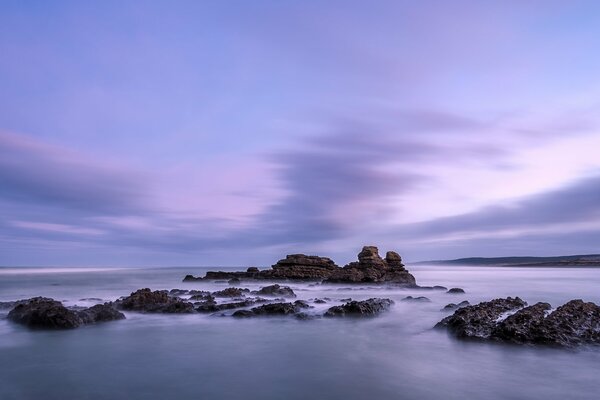 The lilac color of the sky in the Tasman Sea