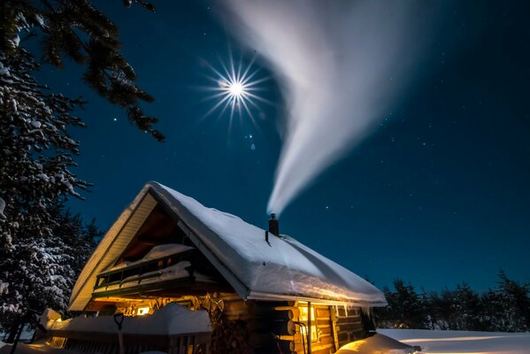 It s warm in the hut, and it s a starry night outside