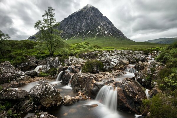 Beautiful landscape of mountains and rivers. Vegetation in the mountains