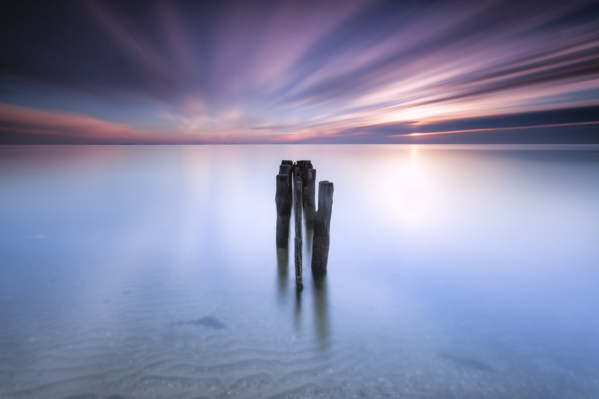 usa maryland beach bay coast evening sunset sky clouds bay shore