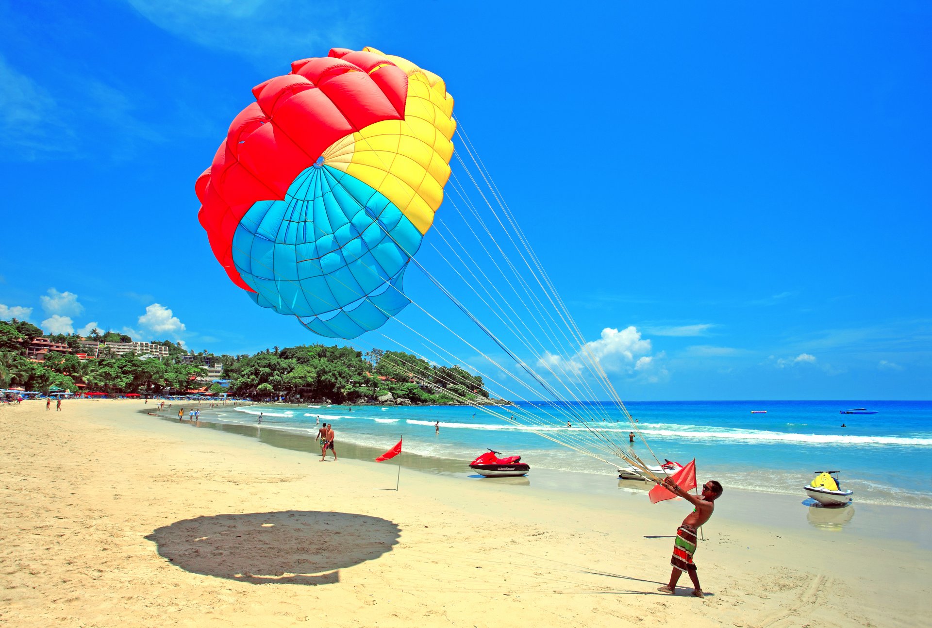 himmel wolken strand fallschirm jetski resort menschen meer