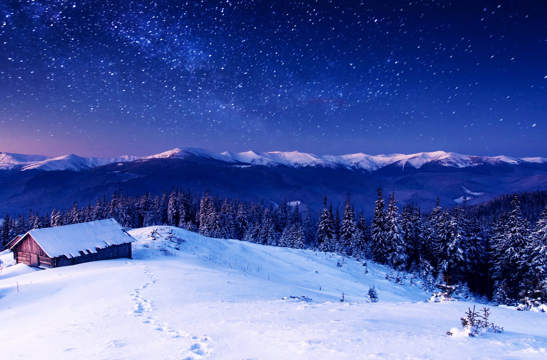 foresta montagne alberi neve inverno cielo case