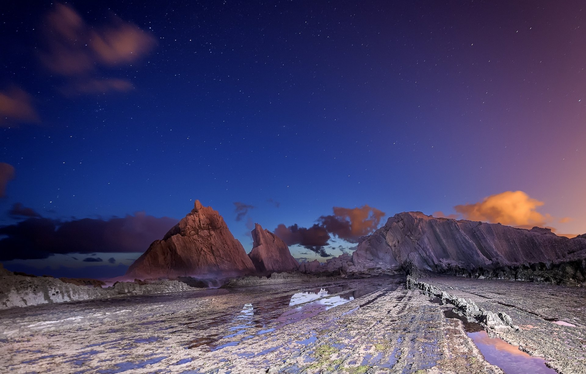 noche rocas puesta de sol crepúsculo cielo estrellas