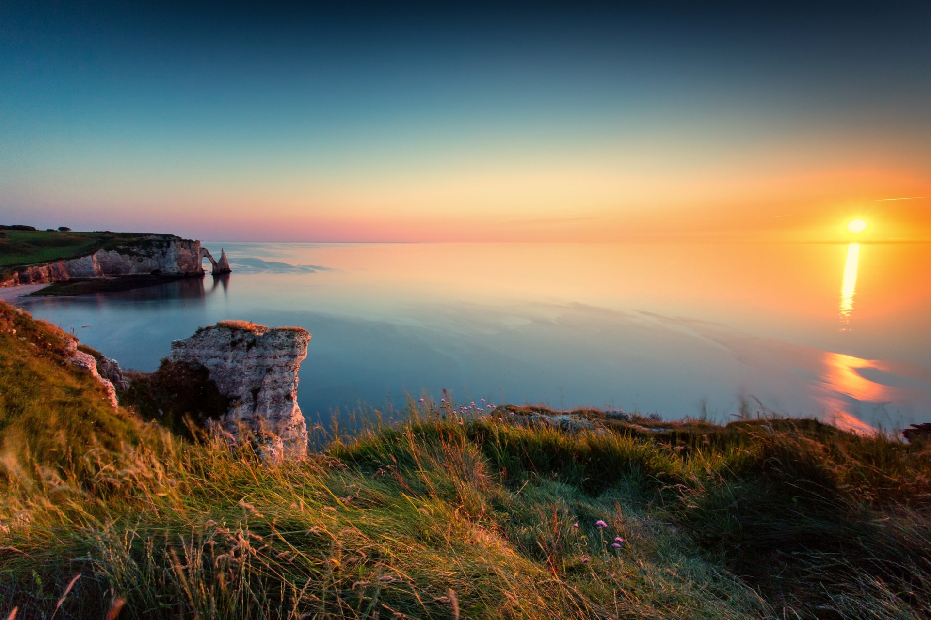 unset cliffs of étretat landscape nature