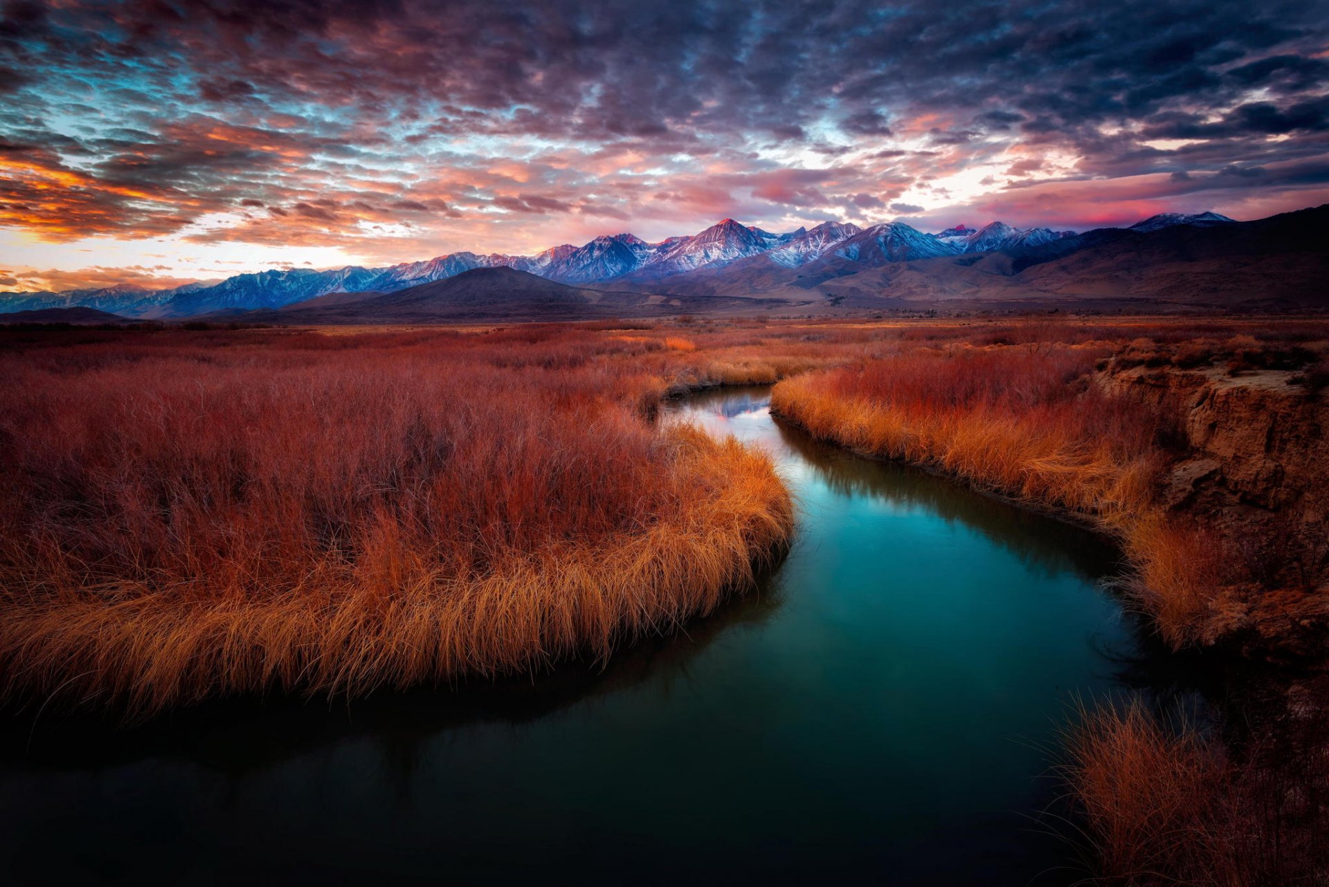 big pine californie rivière owens rivière owens valley sierras east sierras mf whitney montagnes rivière aube