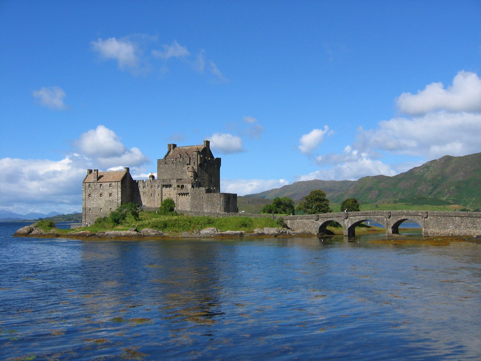 schottland himmel wolken schloss berge see meer brücke bäume