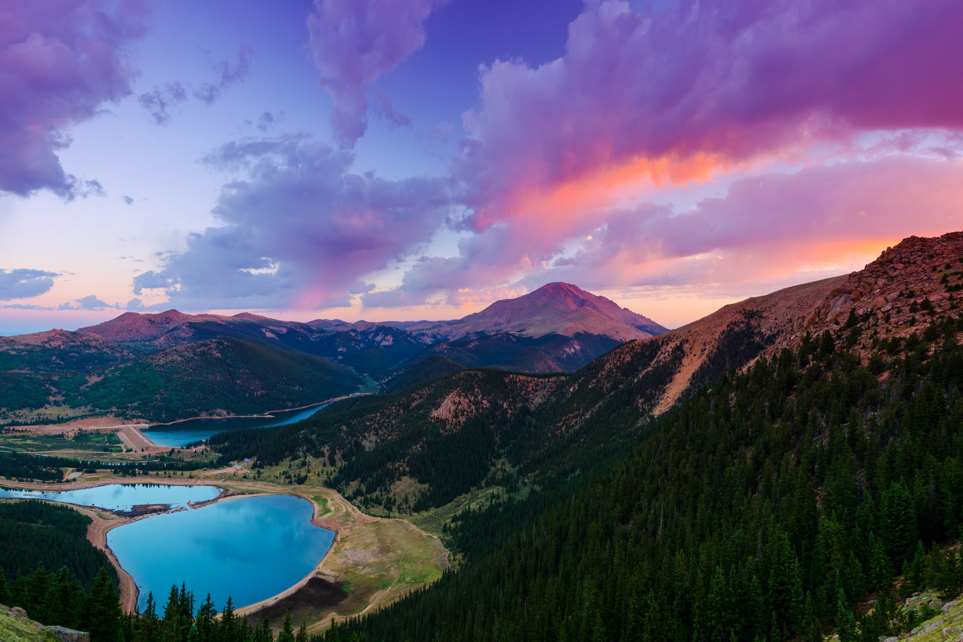 usa colorado pikes peak seen wald sonnenuntergang himmel wolken