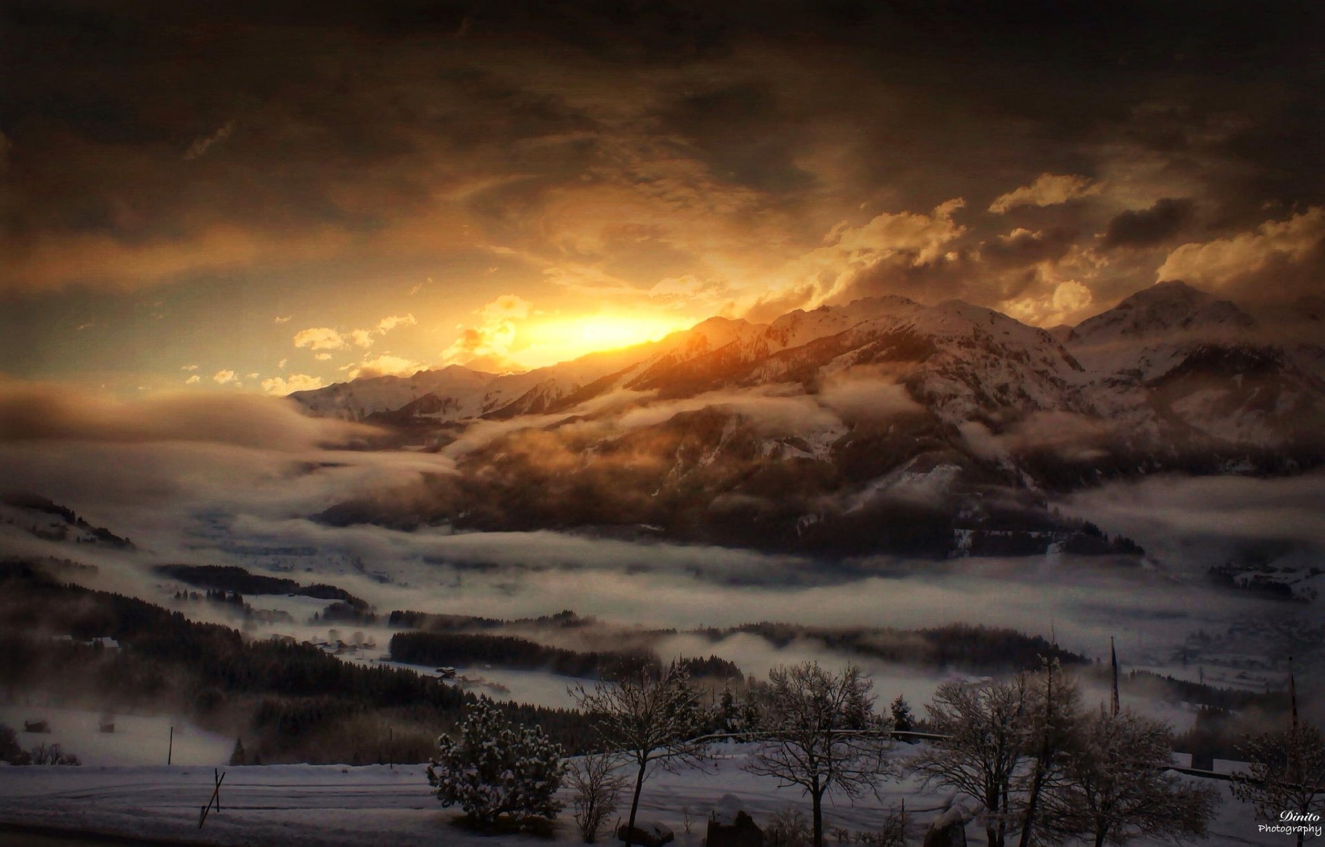 mountain snow sky dawn