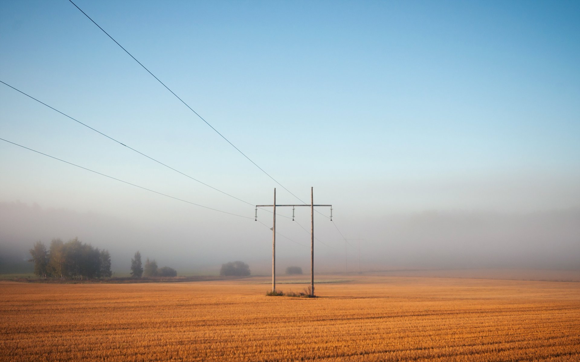 pole mgła linia energetyczna krajobraz