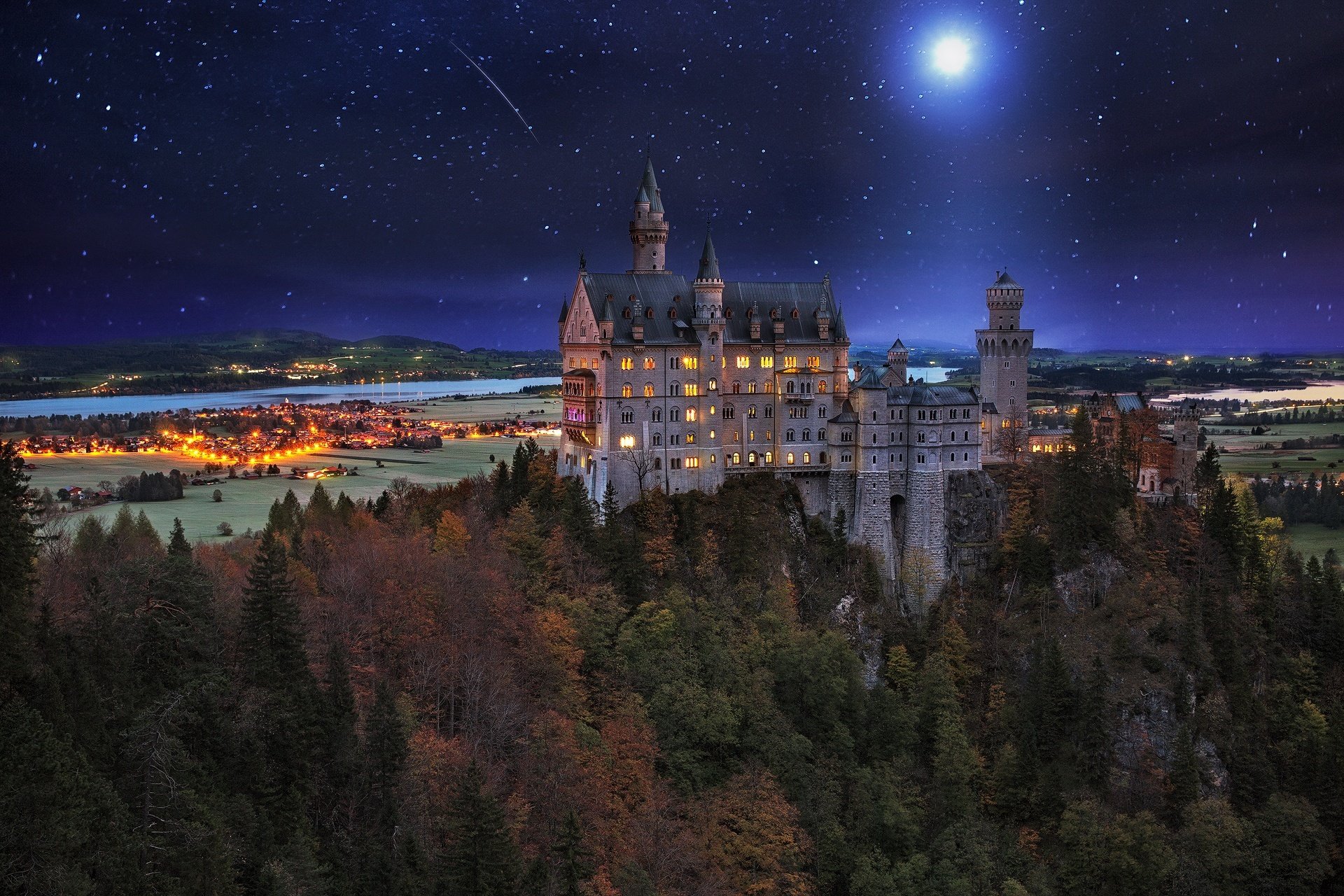 castillo noche cielo estrellas naturaleza alemania herbst liechtenstein