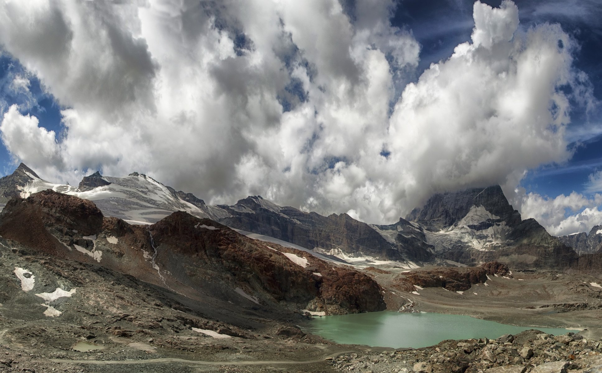 góry jezioro niebo szwajcaria zermatt chmury