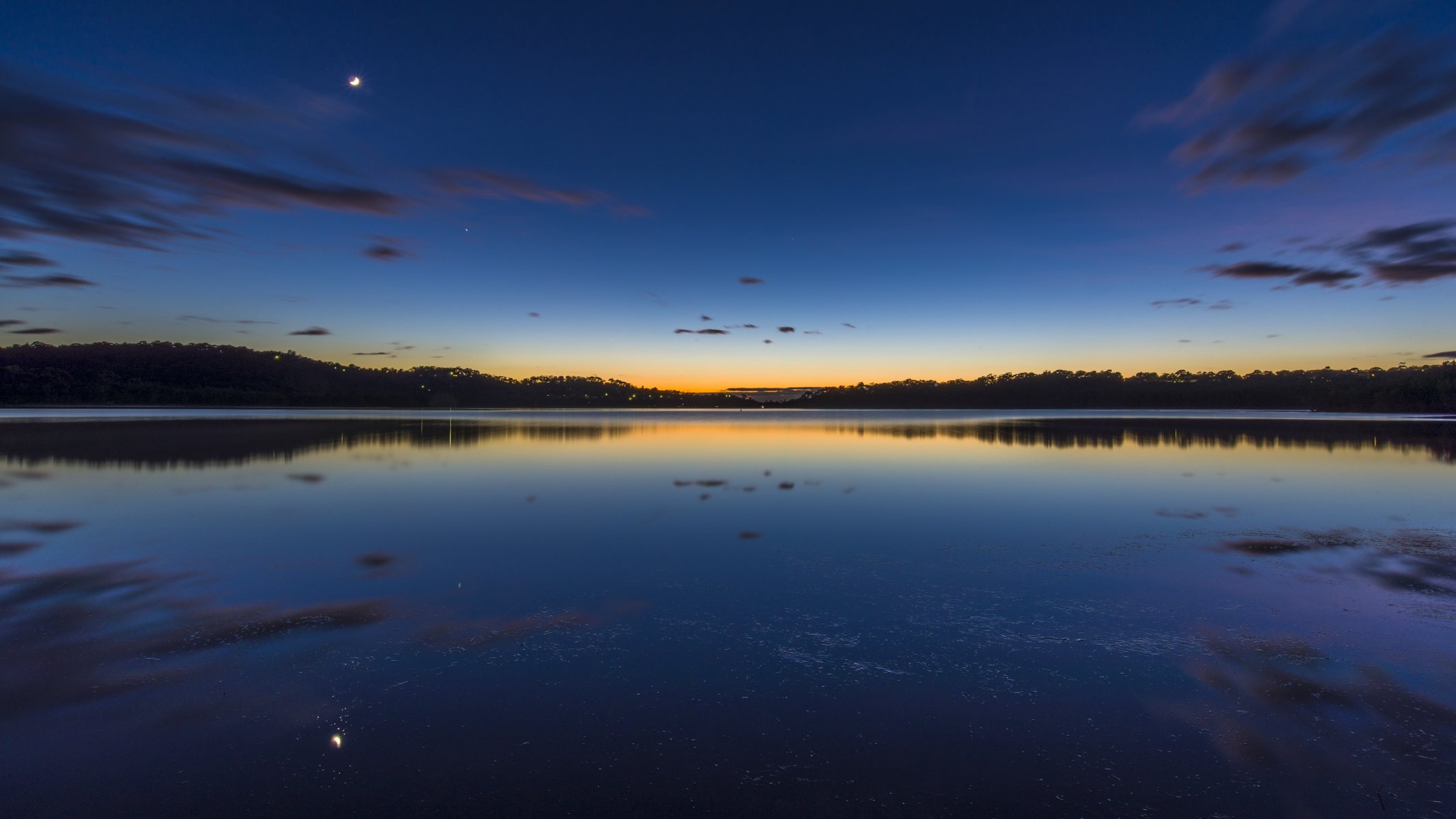 lake twilight year clouds horizon