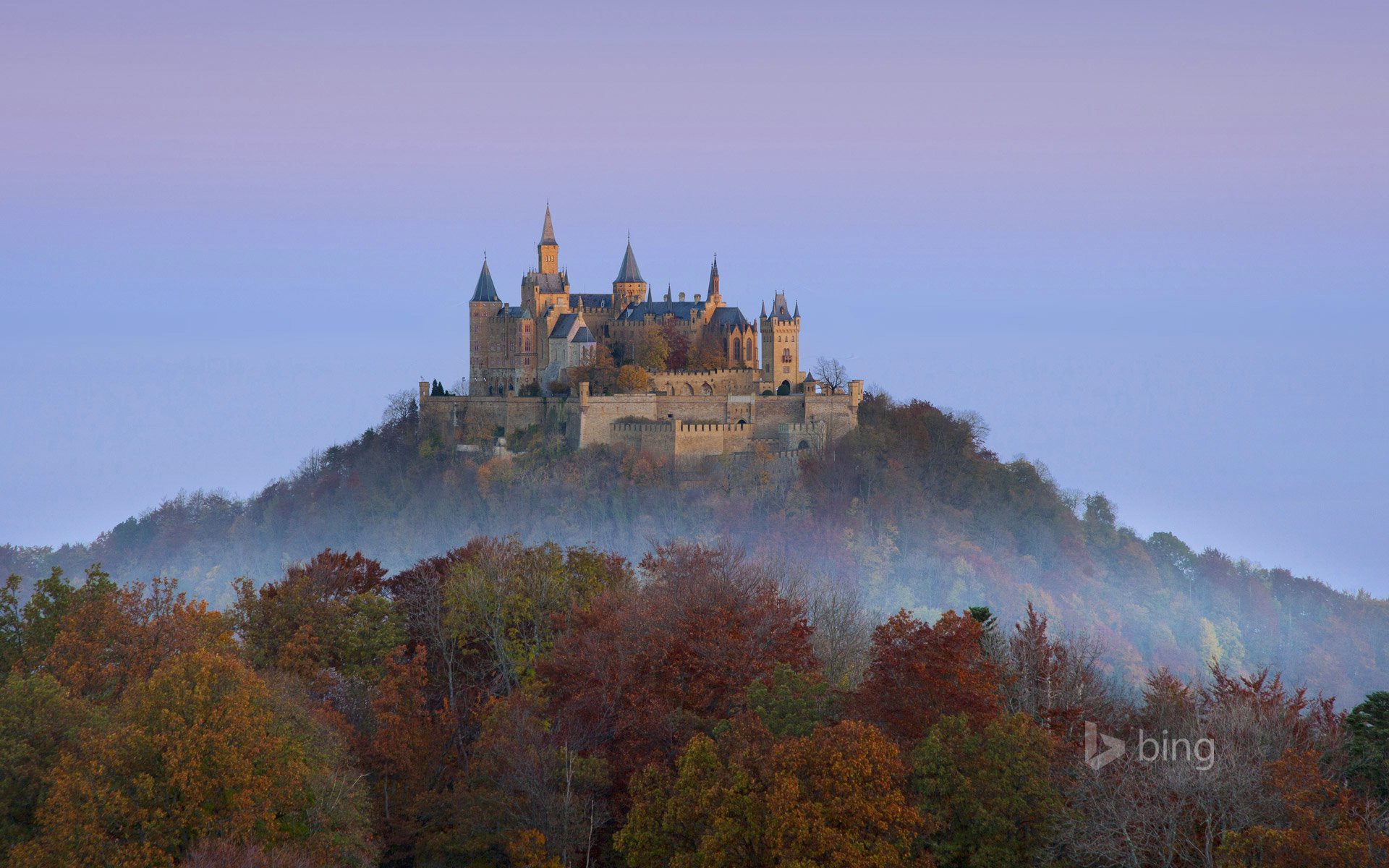 deutschland schloss hohenzollern himmel berg wald bäume herbst