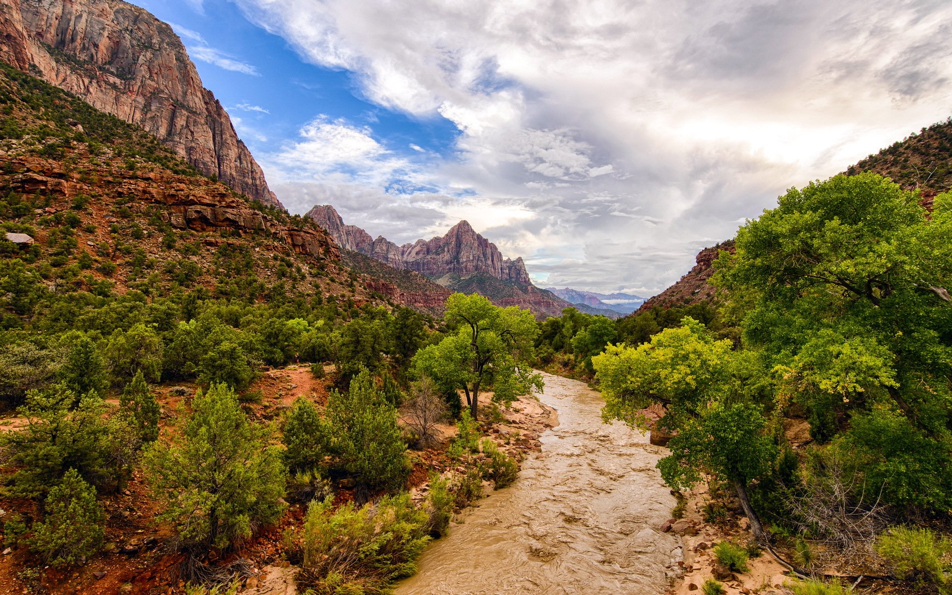 zion national park river mountain