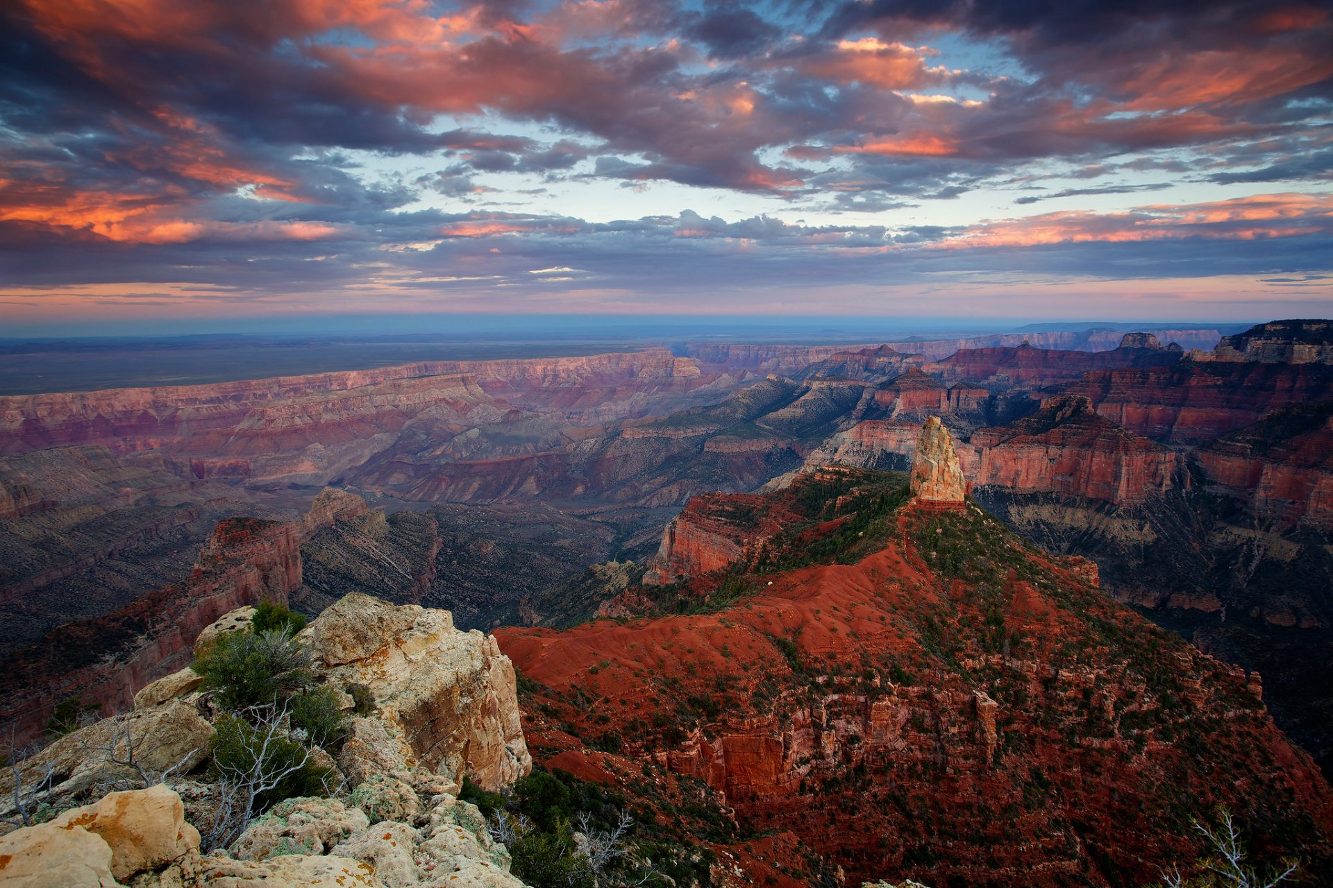 usa arizona grand canyon canyon rocks cliff imperial point sky clouds sunset evening