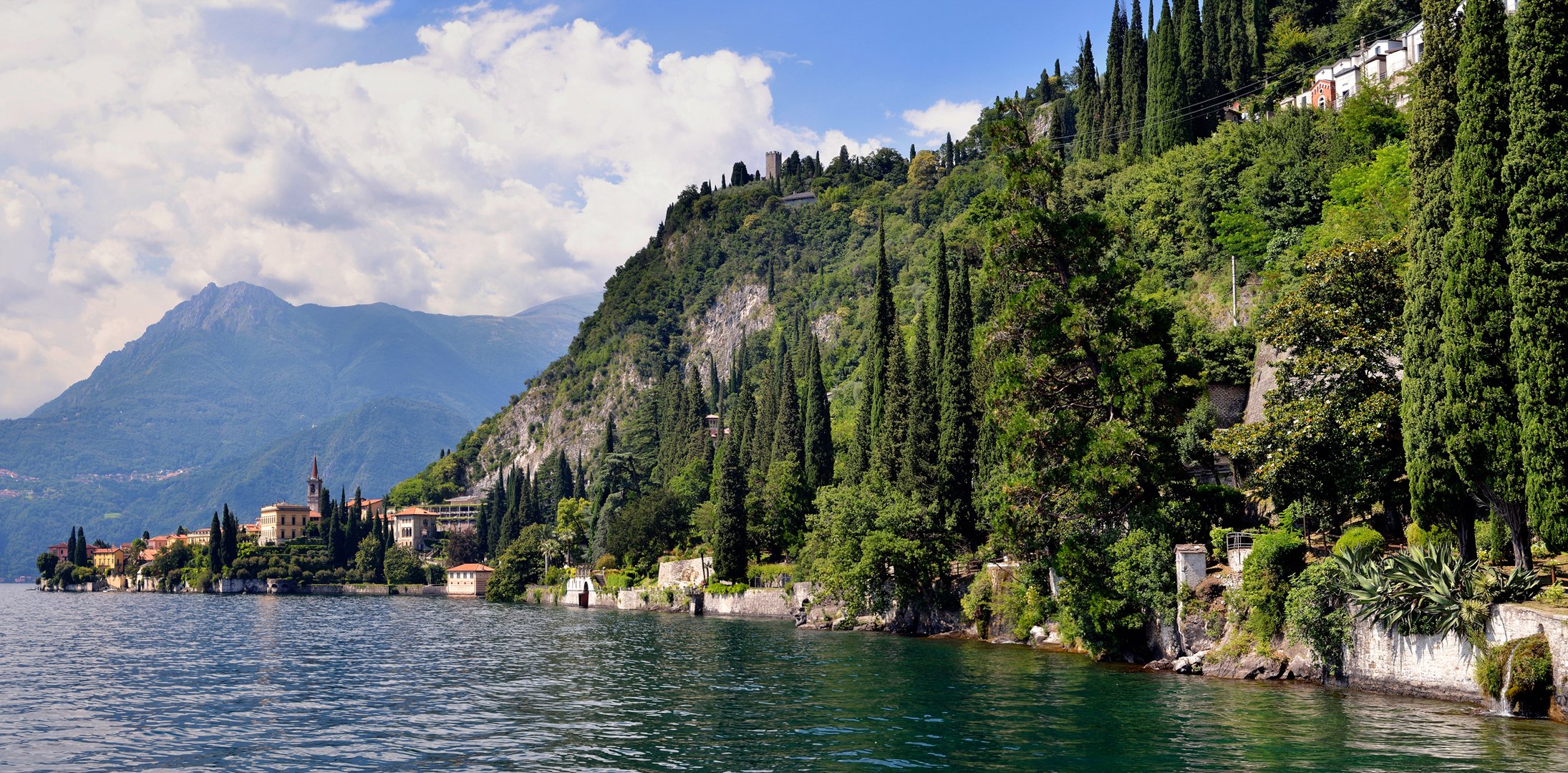 italie côme lac ciel nuages montagnes arbres maison villa