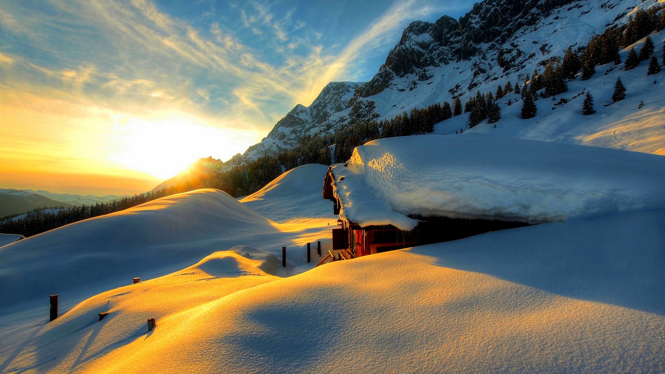 natur haus winter schnee himmel landschaft winter weiß cool schön sonnenuntergang