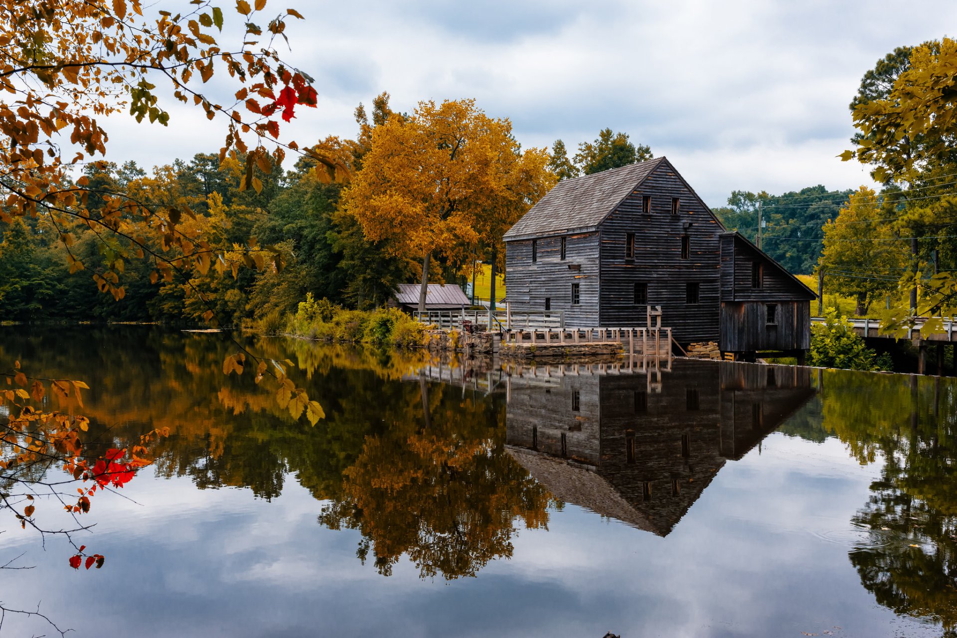 himmel teich haus bäume herbst