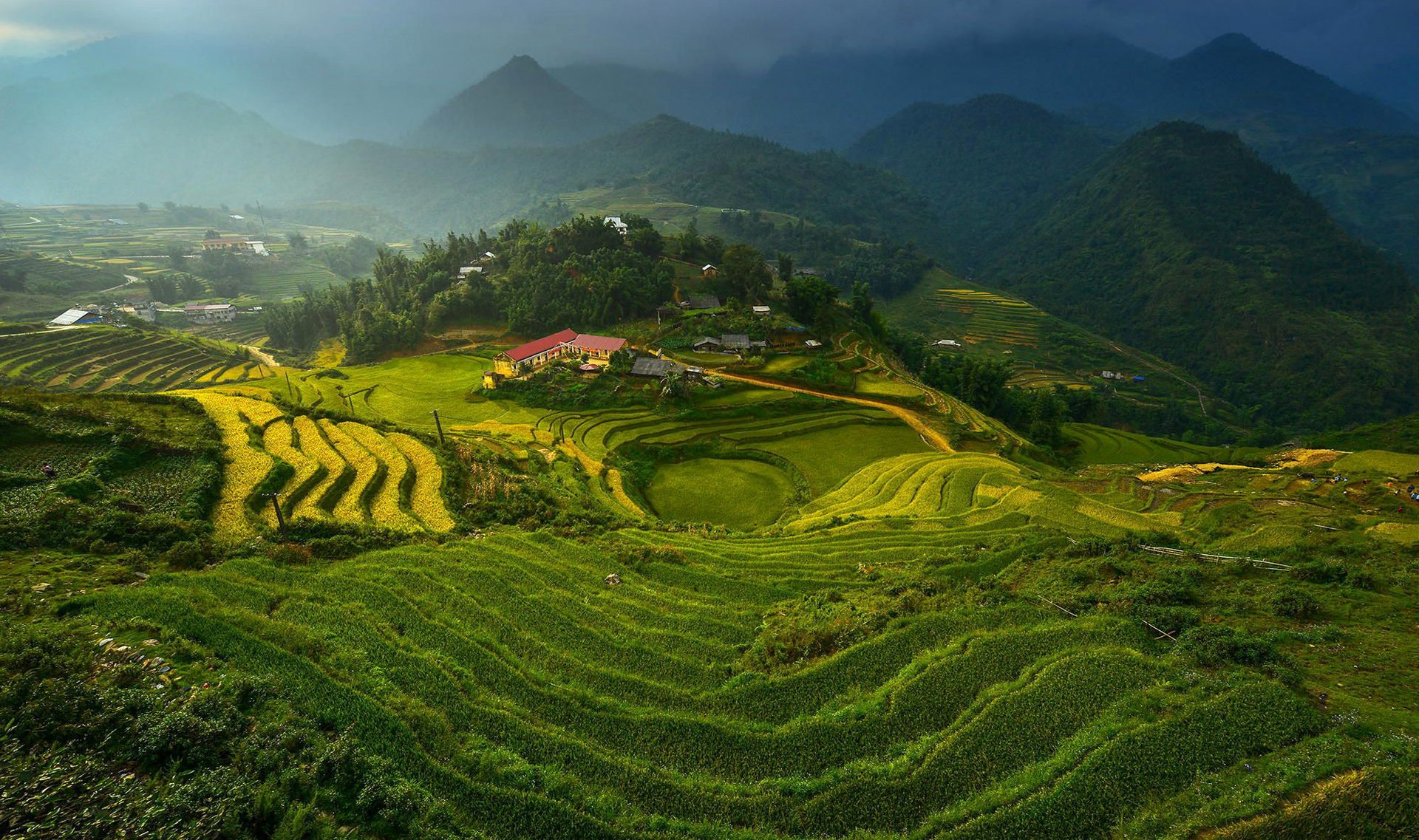 reisterrassen vietnam berge wolken terrassen reis vietnam