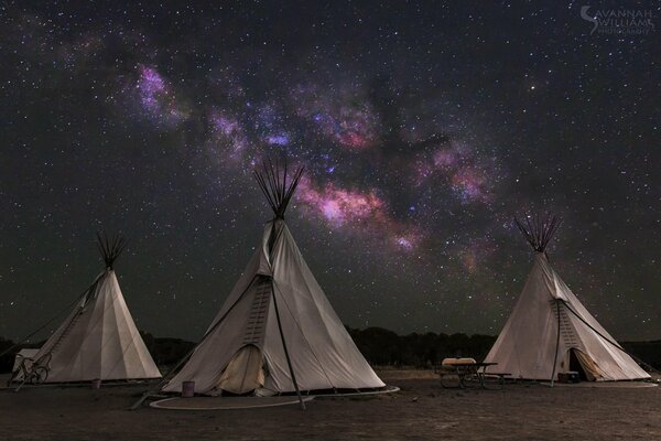 Tipi sous le ciel étoilé