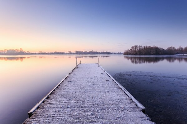 The surface of the water in winter in England