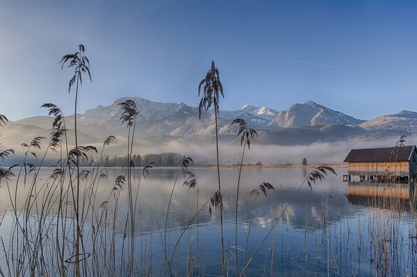 Lake eichsee in the morning in the fog