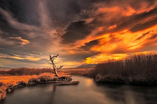 Cielo crepuscular sobre el río