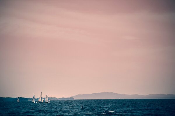 Landscape sky and sea with boats