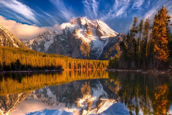 Paysage éblouissant, coucher de soleil dans les montagnes