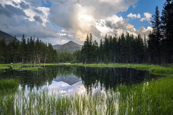 Mountain lake landscape by day