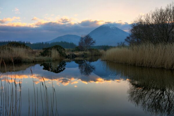 Evening mountains and lake in Scotland