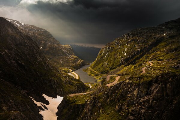 Foto del río en el desfiladero de las montañas