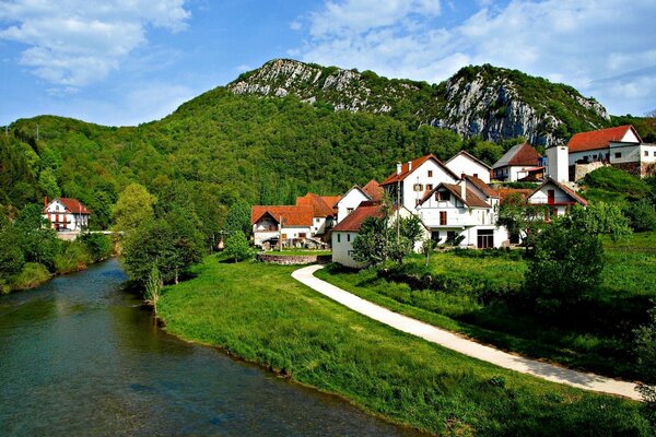 A small town in a mountain valley