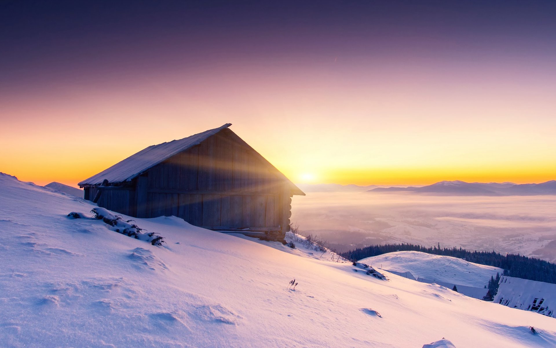 landschaften natur haus himmel winter schnee kälte frost hügel stille morgen bäume wälder dämmerung widescreen desktop-hintergrund