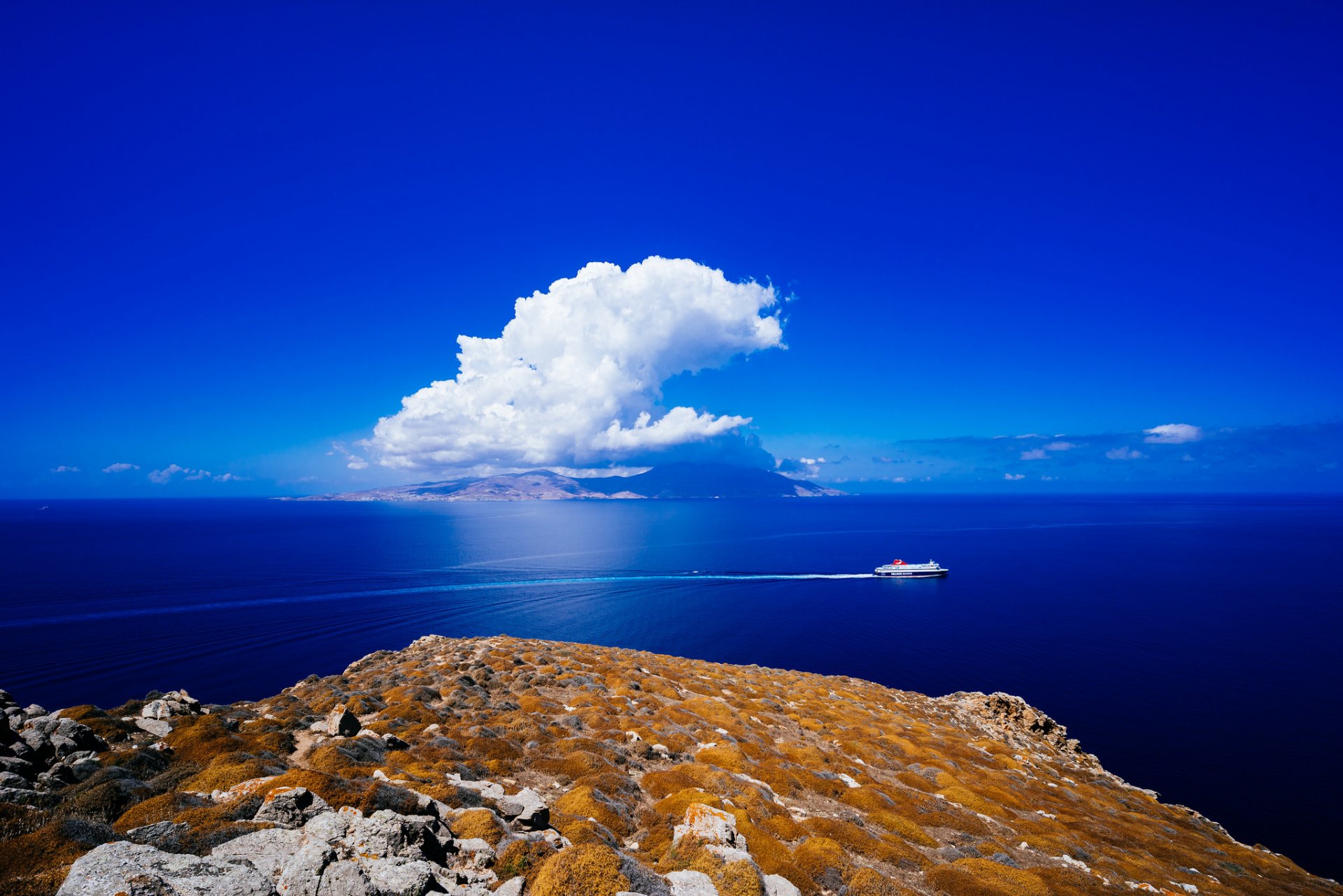 mykonos greece aegean sea liner cloud