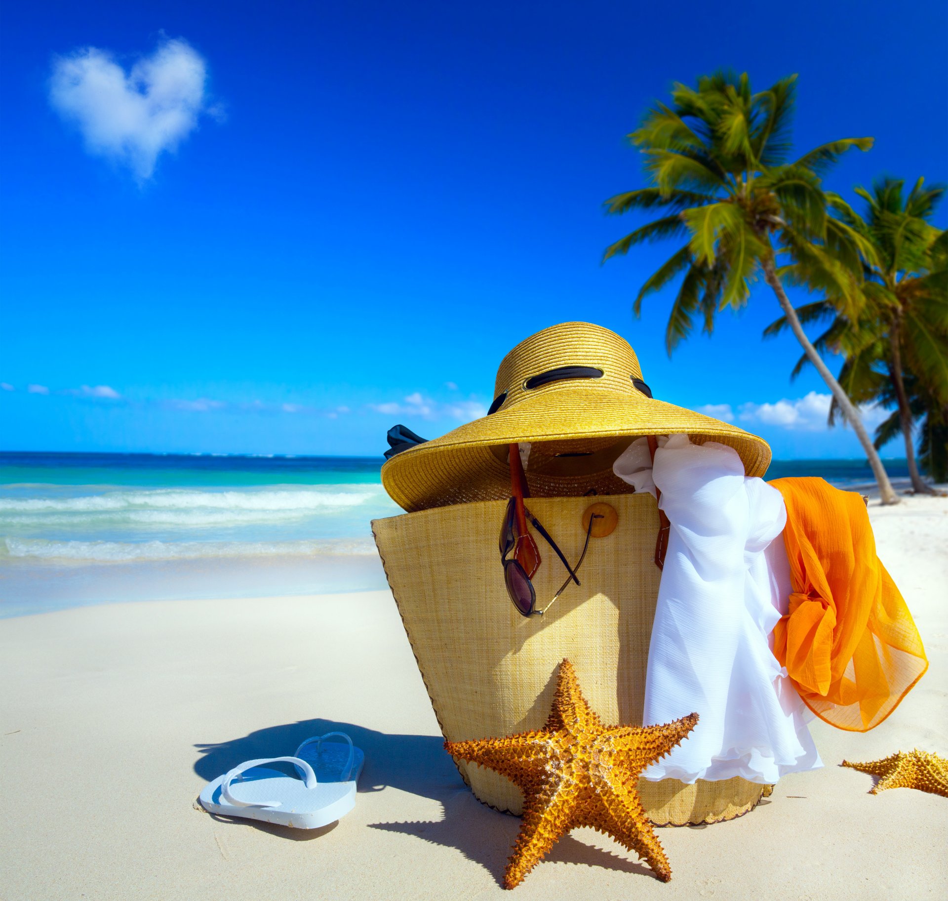 tropical paradise starfish sunshine beach coast sea sky blue emerald ocean palm summer sand vacation tropics sun