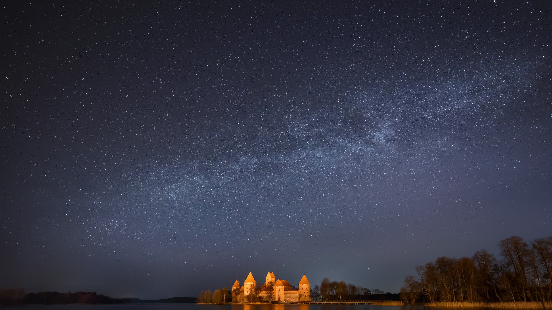 castello cielo stelle alberi ponte