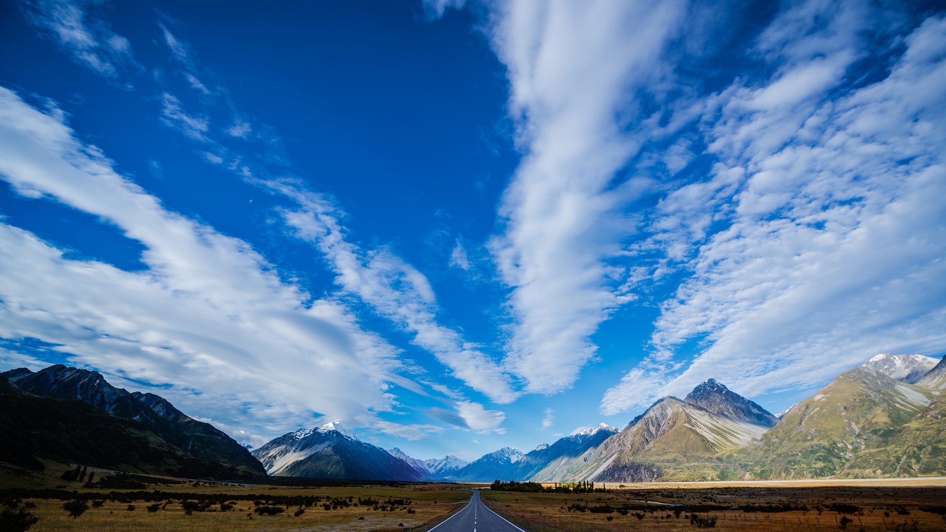 mountain sky clouds road