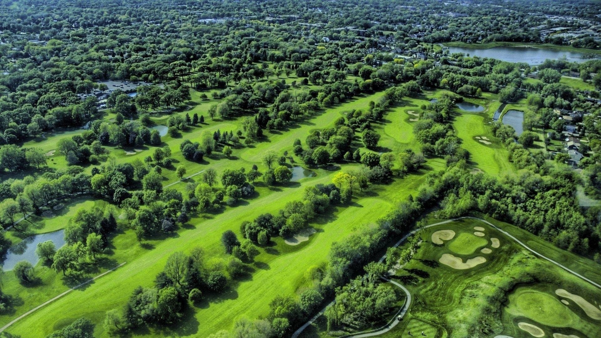 paisaje campos estanques árboles golf