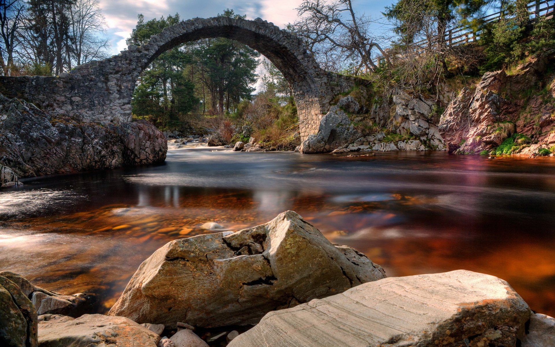 cotland carrbridge river bridge landscape