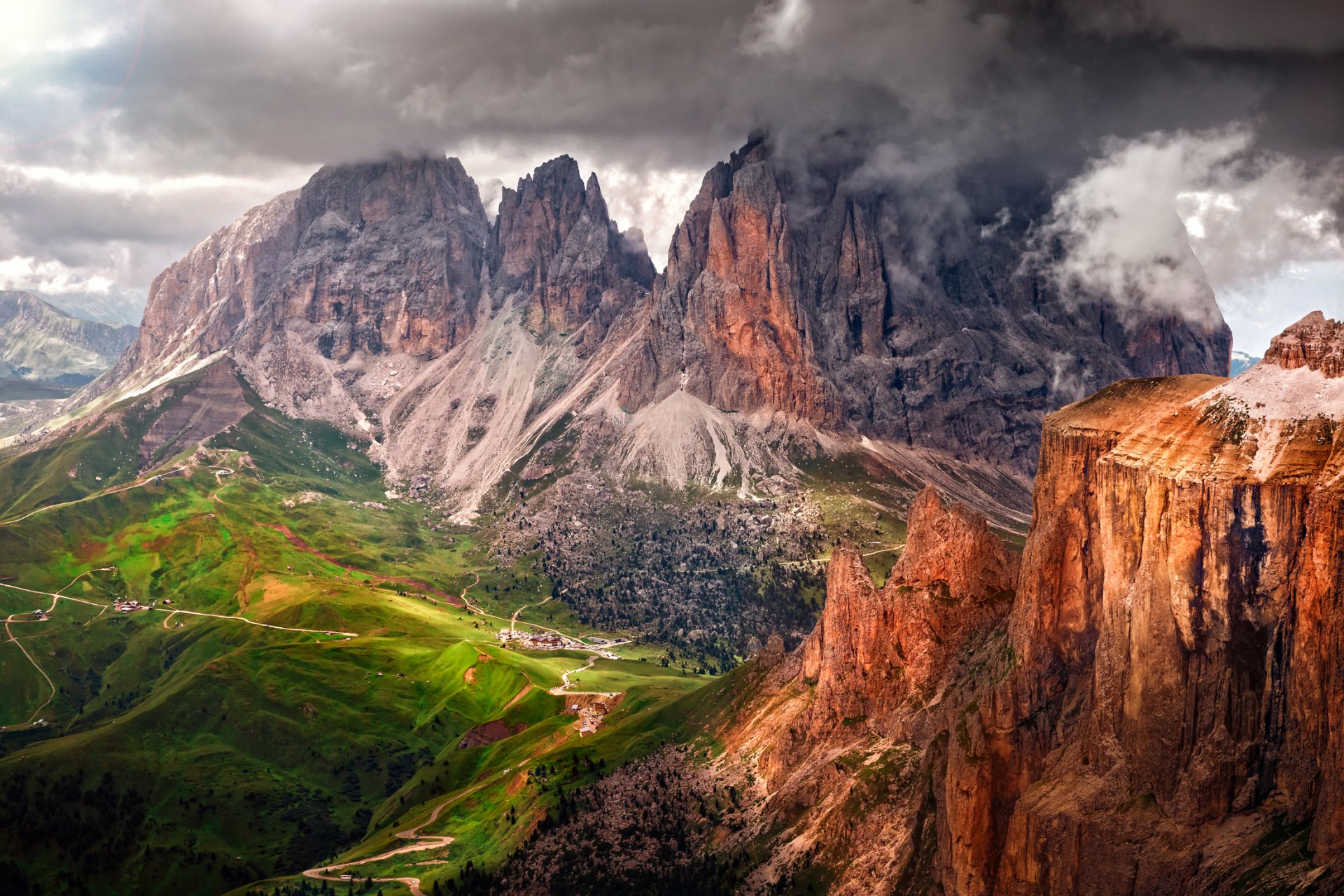 italy province south tyrol dolomites mountain alps summer august sky clouds rock valley