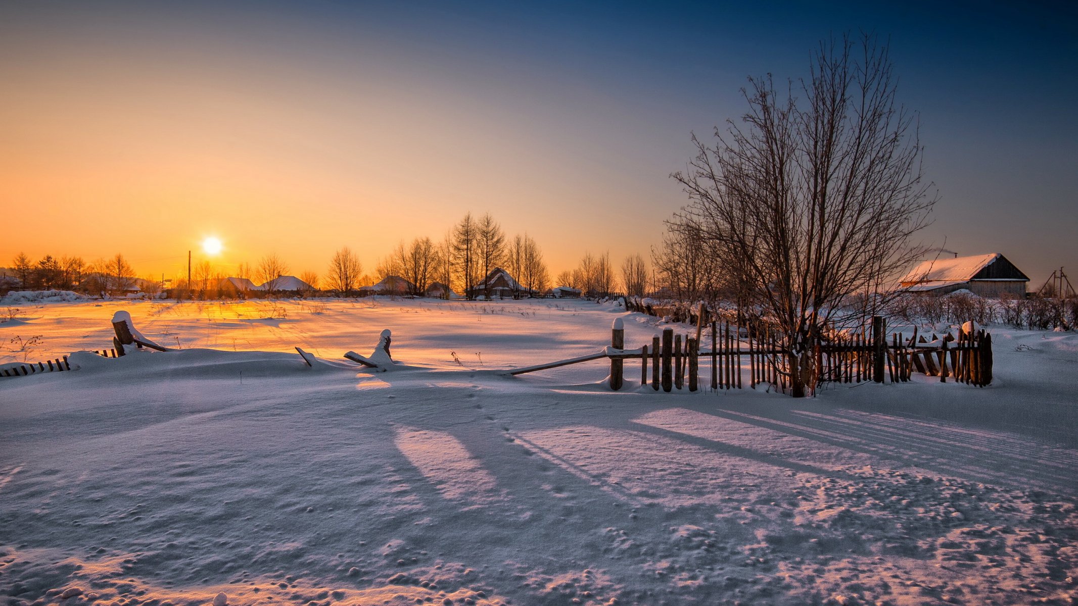 invierno puesta de sol casa paisaje