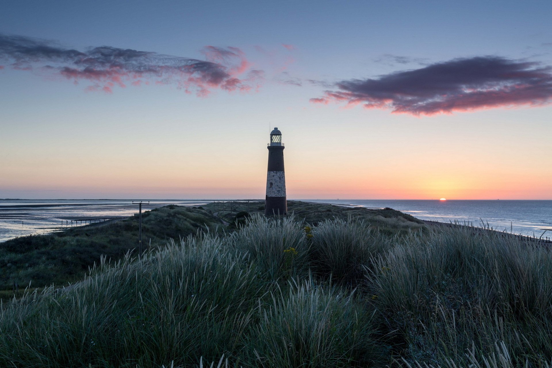 mar puesta de sol faro paisaje