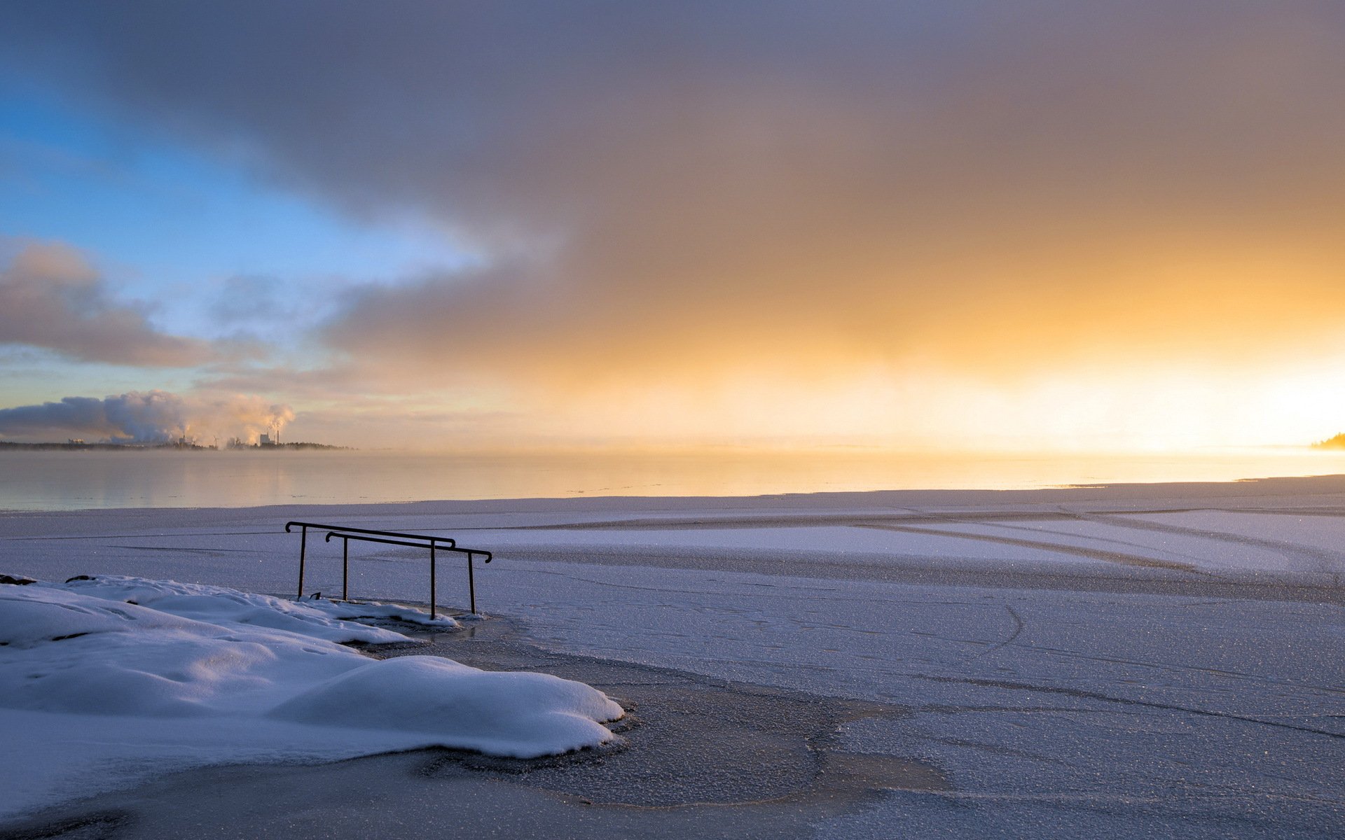 unset river winter landscape